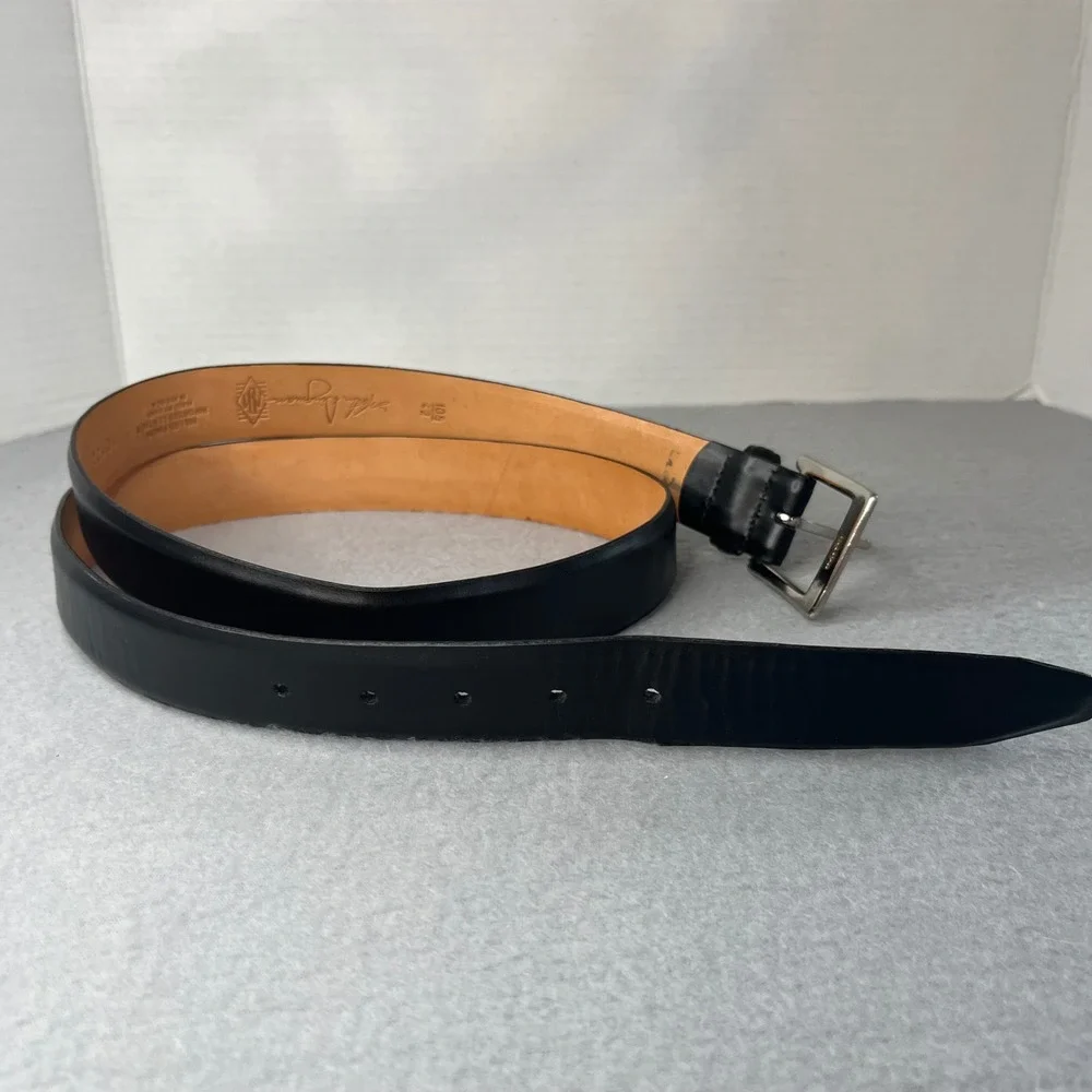 Martin Dingman Mens Black Leather Belt 42 105 Milled Finish Buckle made in USA
